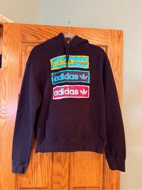adidas Black Hoodie with Yellow, Teal & Pink Logo Blocks